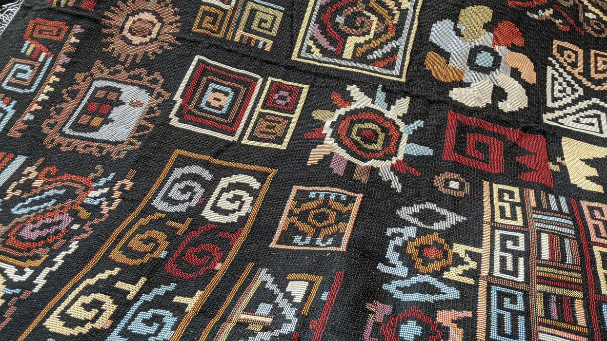 DaDa Bedding Elegant Tapestry Throw Blanket, Ethnic Ornaments Geometric Black - 50” x 60” (7174) - DaDa Bedding Collection
