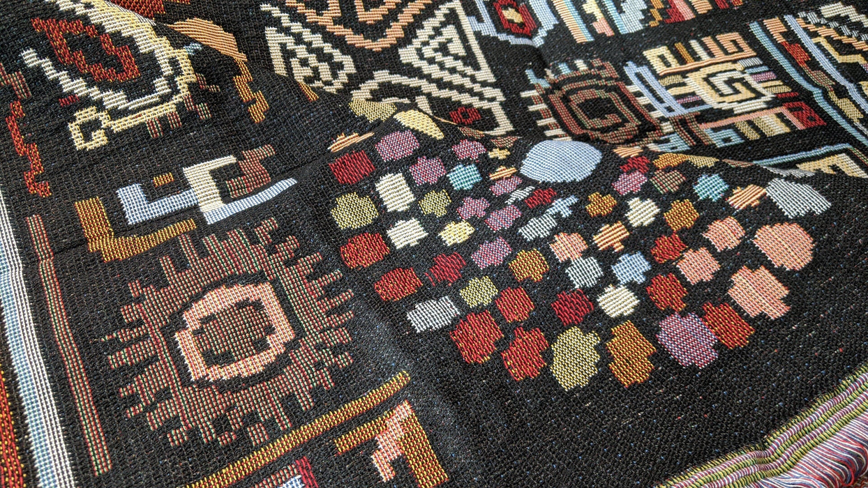 DaDa Bedding Elegant Tapestry Throw Blanket, Ethnic Ornaments Geometric Black - 50” x 60” (7174) - DaDa Bedding Collection