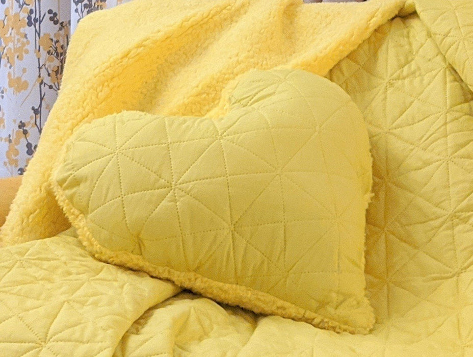 DaDa Bedding Hand-Made Cozy Yellow Romantic Valentine Heart Shaped Throw Pillow - 16” x 14” - DaDa Bedding Collection