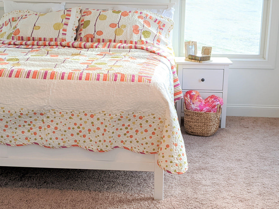 DaDa Bedding Autumn Clementine Orange & White Reversible Bedspread Set - Queen Size - 3-Pieces (KBJ1628) - DaDa Bedding Collection