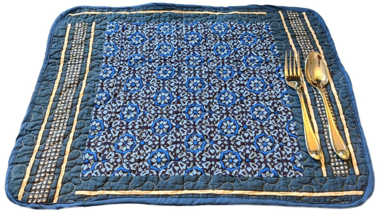 DaDa Bedding Set of 6-Pieces Hand-Made Placemats Cotton Bohemian Midnight Ocean Blue Patchwork Floral Table Mats (JHW-572) - DaDa Bedding Collection