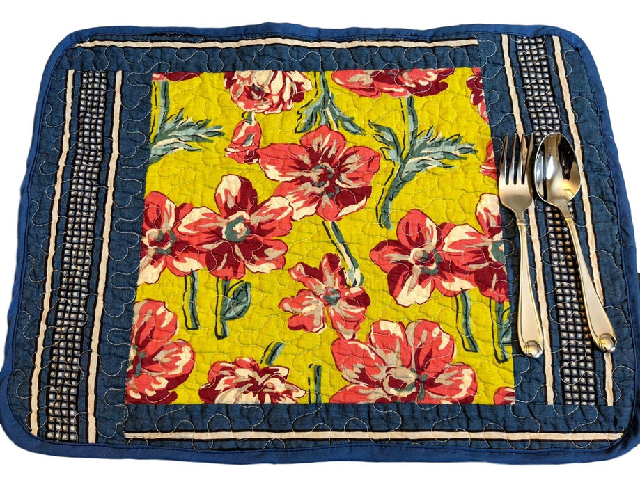 DaDa Bedding Set of 6-Pieces Hand-Made Placemats Cotton Bohemian Midnight Ocean Blue Patchwork Floral Table Mats (JHW-572) - DaDa Bedding Collection