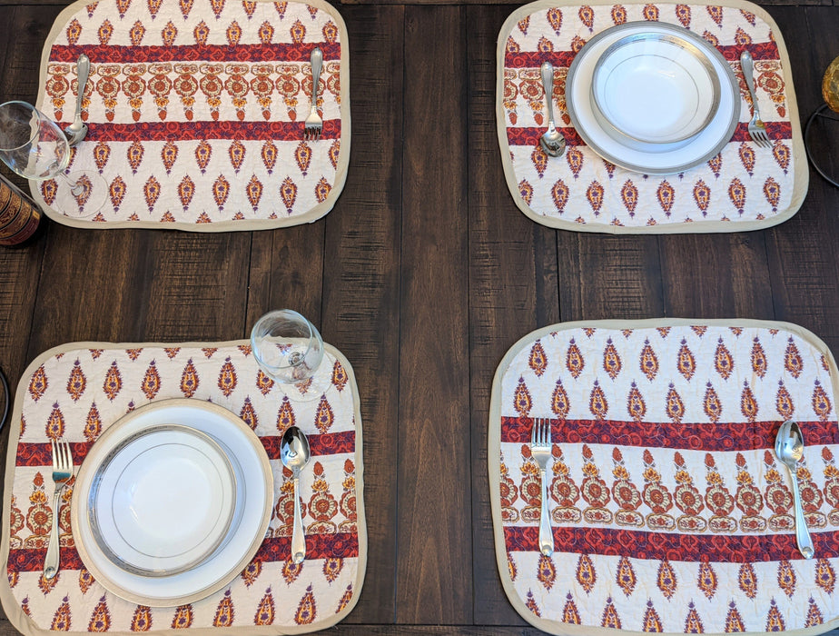 DaDa Bedding Set of 6-Pieces Hand-Made Placemats Cotton Bohemian Moroccan Tear Drop Rubies Paisley Floral Patchwork Table Mats (JHW653) - DaDa Bedding Collection