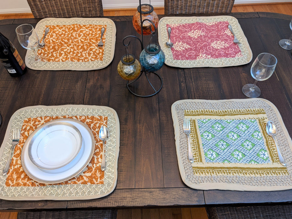 DaDa Bedding Set of 6-Pieces Hand-Made Placemats Cotton Bohemian Gallery of Roses Patchwork Floral Table Mats (JHW-546) - DaDa Bedding Collection