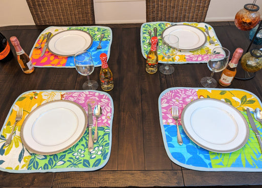 DaDa Bedding Set of 6-Pieces Hand-Made Placemats Cotton Bohemian Tropical Sunrise Rainbow Garden Patchwork Floral Table Mats - DaDa Bedding Collection