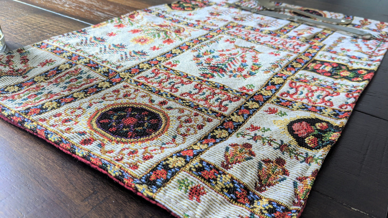 DaDalogy Bedding Set of 4-Pieces Light White Mughal Floral Botanical Cottage Fleur Tapestry Placemats 13” x 19” (18196) - DaDa Bedding Collection