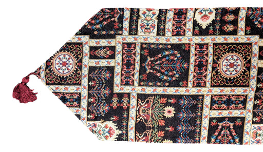 DaDalogy Bedding Elegant Woven Mughal Floral Tapestry Table Runner, Dark Noir Botanical Vintage Fleur (18197) - DaDa Bedding Collection