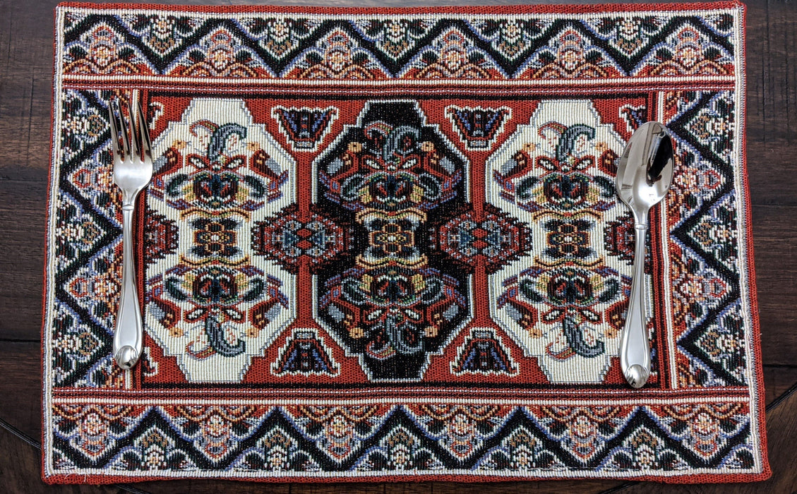 DaDalogy Set of 4-Pieces Majestic Kilim Red Persian Rug Woven Tapestry Placemats 13” x 19” (18195) - DaDa Bedding Collection