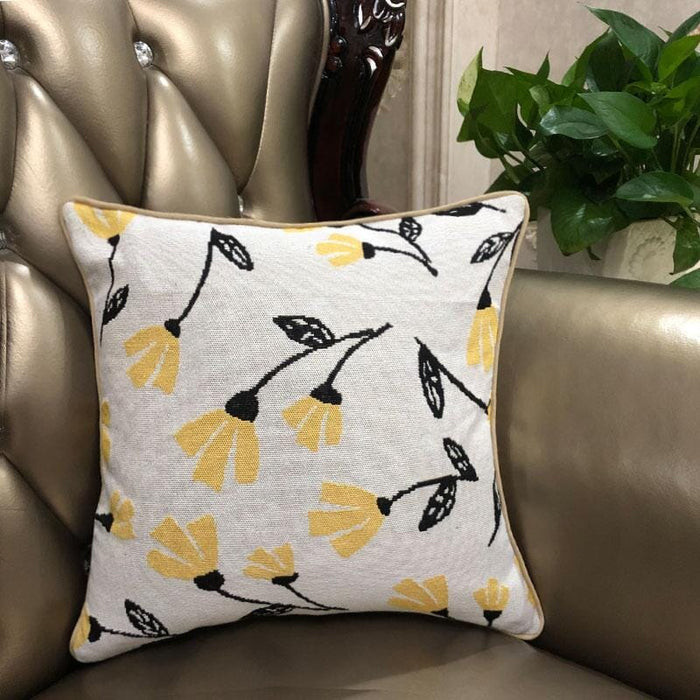 DaDa Bedding Yellow Fleur Floral Botanical Spring Tapestry Throw Pillow Cover, 16" x 16" (18112) - DaDa Bedding Collection