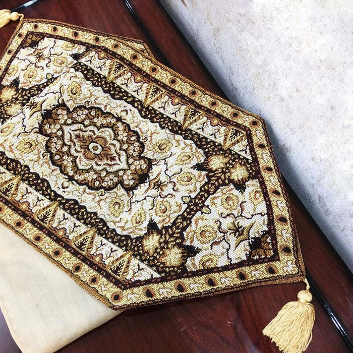 DaDa Bedding Golden Persian Style Rug Floral Brown Elegant Woven Tapestry Dining Table Runner (18119) - DaDa Bedding Collection