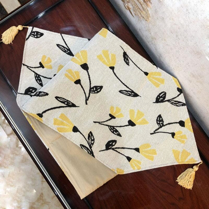 DaDa Bedding Yellow Fleur Floral Garden Woven Tapestry Dining Table Runner (18112) - DaDa Bedding Collection