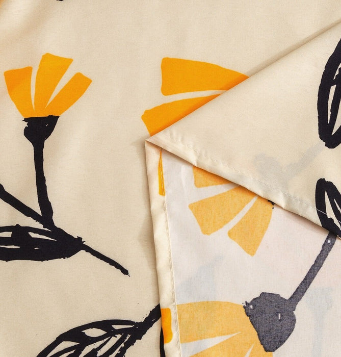 DaDa Bedding Yellow Fleur Golden Orange Floral Ivory Fitted & Flat Bed Sheets Set (18112) - DaDa Bedding Collection