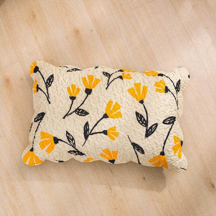 DaDalogy Bedding Yellow Fleur Floral Golden Orange Ivory Botanical Quilted Scalloped Pillow Sham (18112) - DaDa Bedding Collection