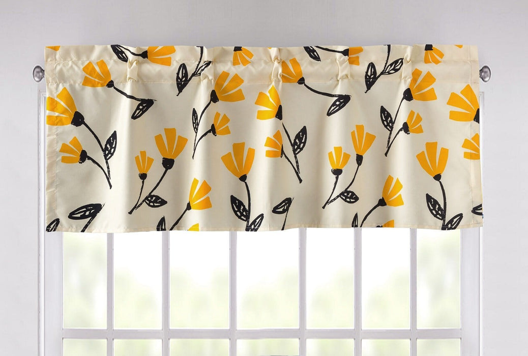 DaDa Bedding Yellow Fleur Golden Orange Botanical Ivory Duvet Cover & Fitted Flat Bed Sheets Set w/ Pillow Cases Window Valances (18112) - DaDa Bedding Collection
