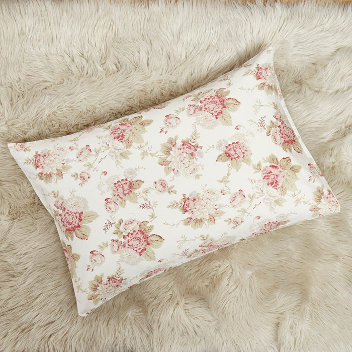 DaDa Bedding Hint of Mint Dainty Cottage Floral Roses Cotton Flat Sheet Only w/ Pillow Case (3036) - DaDa Bedding Collection