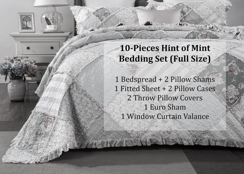 DaDalogy Bedding Bed in a Bag Bundle Set - Hint of Mint Cottage Floral Pastel Patchwork Bedspread Set (JHW3036) - DaDa Bedding Collection