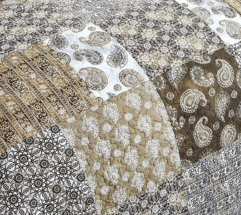 DaDalogy Bedding Bed in a Bag Bundle Set - Bohemian Paisley Dreams Floral Olive Brown Patchwork Bedspread Set (JHW885) - DaDa Bedding Collection