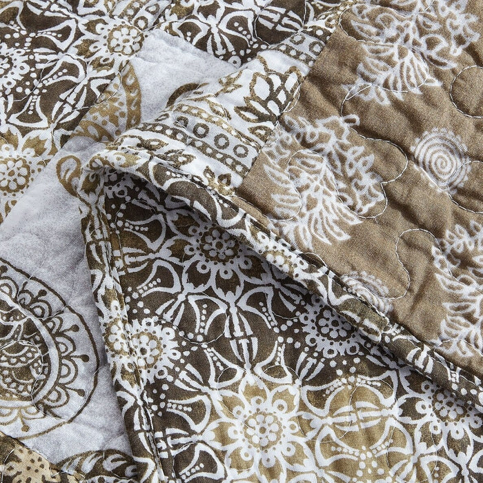 DaDalogy Bedding Bed in a Bag Bundle Set - Bohemian Paisley Dreams Floral Olive Brown Patchwork Bedspread Set (JHW885) - DaDa Bedding Collection
