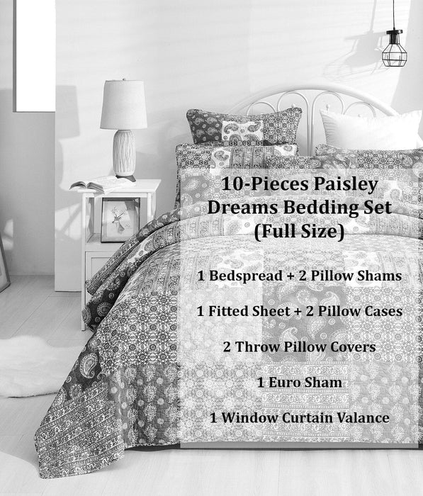 DaDalogy Bedding Bed in a Bag Bundle Set - Bohemian Paisley Dreams Floral Olive Brown Patchwork Bedspread Set (JHW885) - DaDa Bedding Collection