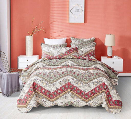 DaDa Bedding Rustic Bed in a Bag Bundle Set - Cranberry Sage Chevron Floral Bedding Set (JHW-924) - DaDa Bedding Collection