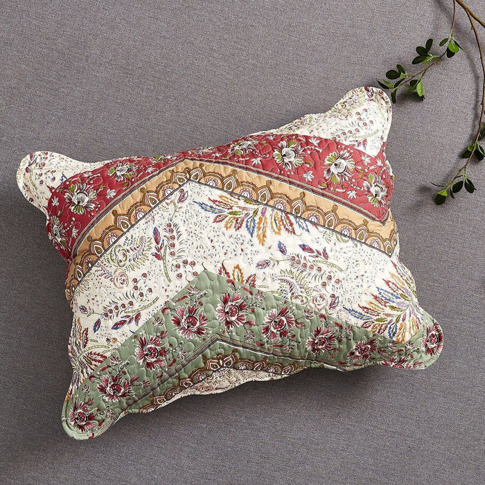 DaDa Bedding Rustic Bed in a Bag Bundle Set - Cranberry Sage Chevron Floral Bedding Set (JHW-924) - DaDa Bedding Collection