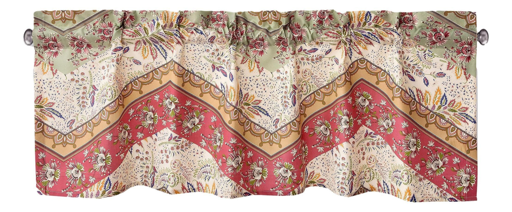 DaDa Bedding Rustic Cranberry Sage Chevron Floral Window Curtain Valance - 18" x 52" (JHW-924) - DaDa Bedding Collection
