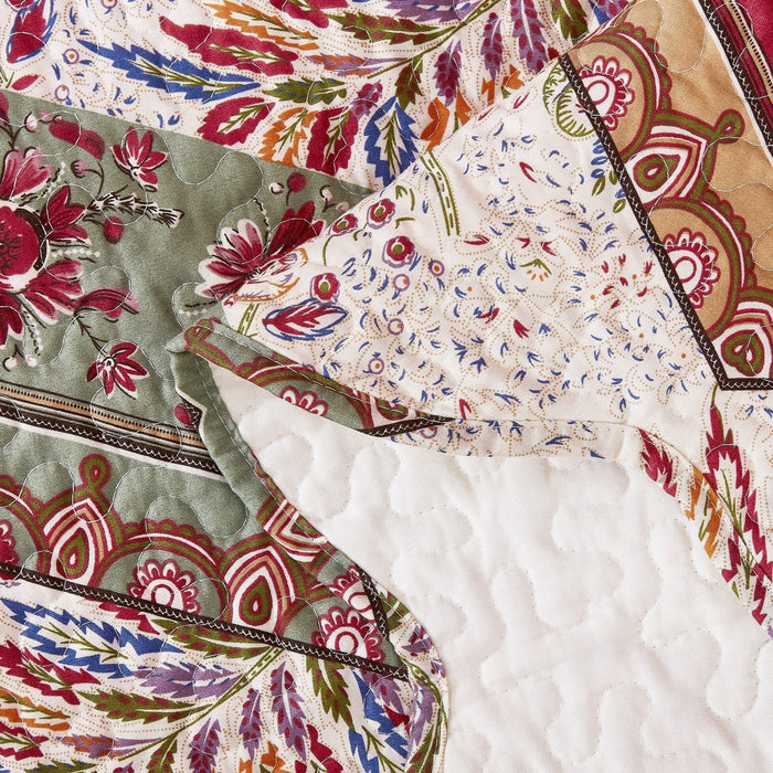DaDa Bedding Rustic Bohemian Cranberry Sage Chevron Floral Bedspread Set (JHW-924) - DaDa Bedding Collection