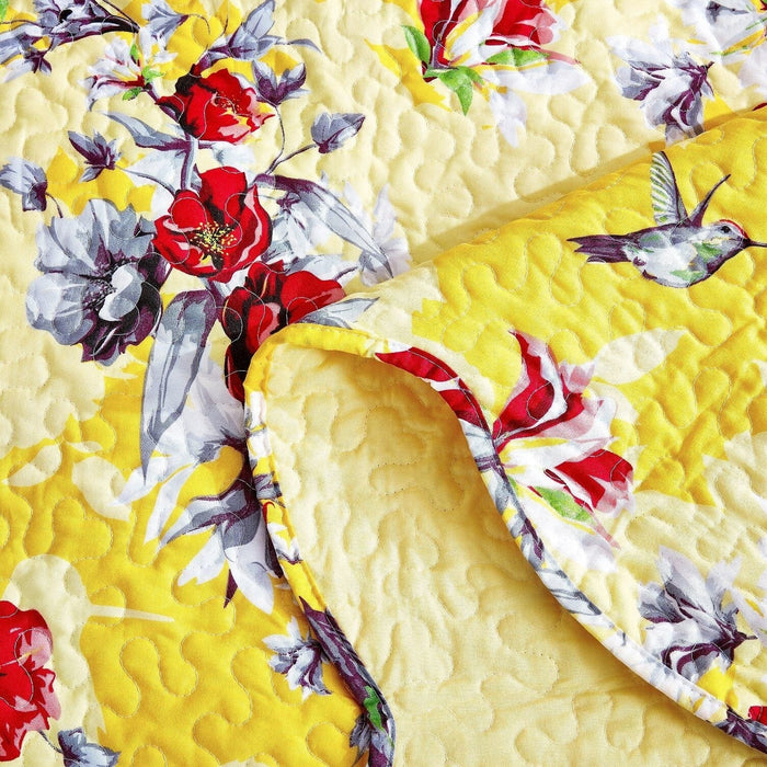 DaDa Bedding Bed in a Bag Bundle Set - Radiant Sunshine Yellow Hummingbirds Floral Bedding Set (JHW-925) - DaDa Bedding Collection