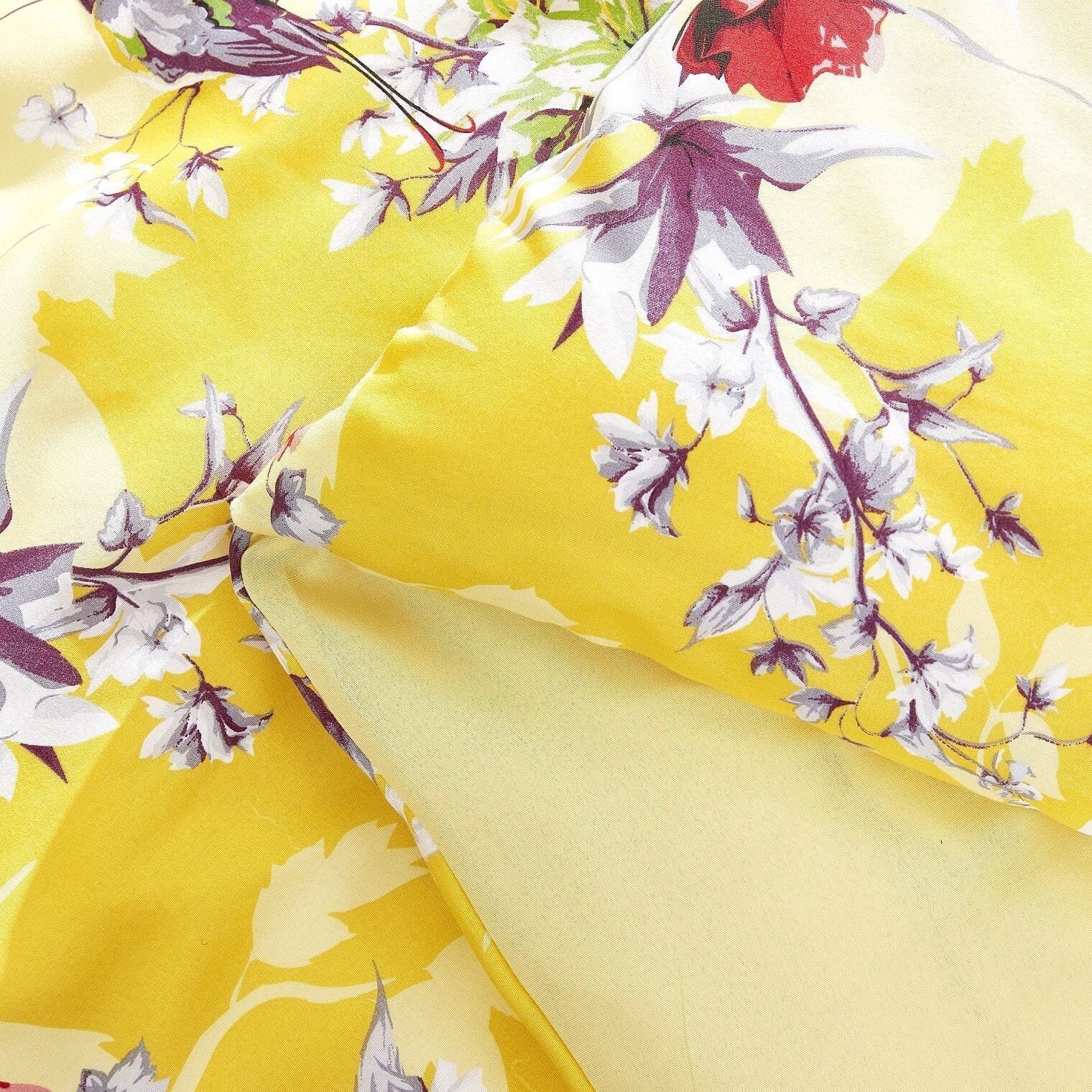 DaDa Bedding Sunshine Yellow Hummingbirds Floral Duvet Cover & Fitted Flat Bed Sheets Set w/ Pillow Cases Window Valances (925) - DaDa Bedding Collection