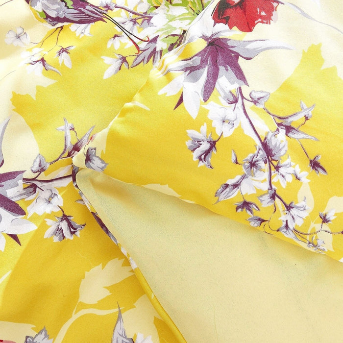 DaDa Bedding Sunshine Yellow Hummingbirds Floral Duvet Cover & Fitted Flat Bed Sheets Set w/ Pillow Cases Window Valances (925) - DaDa Bedding Collection