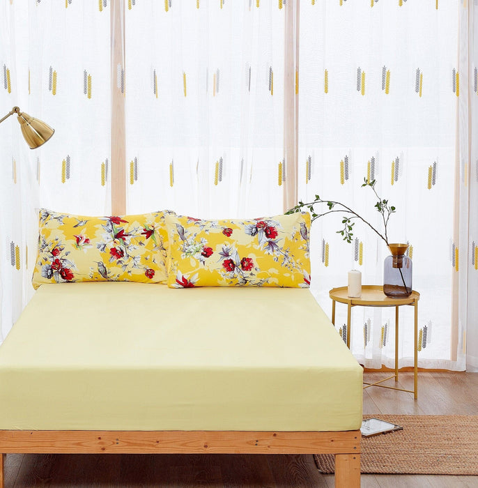 DaDa Bedding Bed in a Bag Bundle Set - Radiant Sunshine Yellow Hummingbirds Floral Bedding Set (JHW-925) - DaDa Bedding Collection