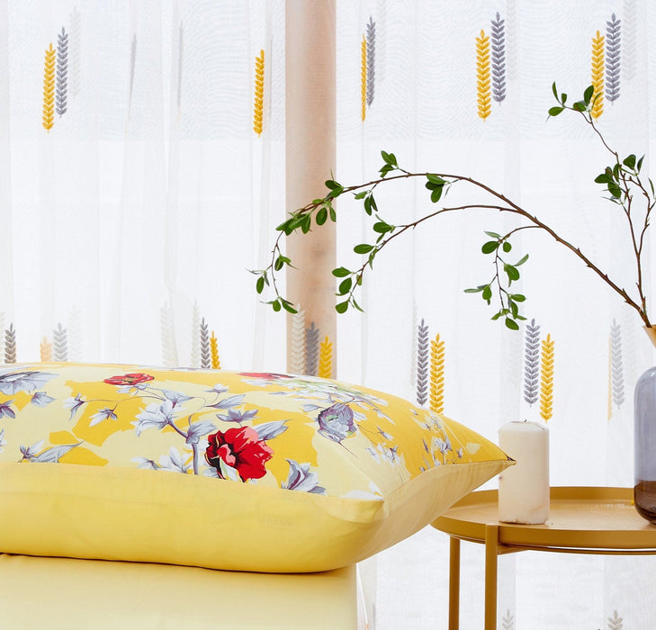 DaDa Bedding Sunshine Yellow Hummingbirds Floral Fitted & Flat Bed Sheets Set (JHW-925) - DaDa Bedding Collection