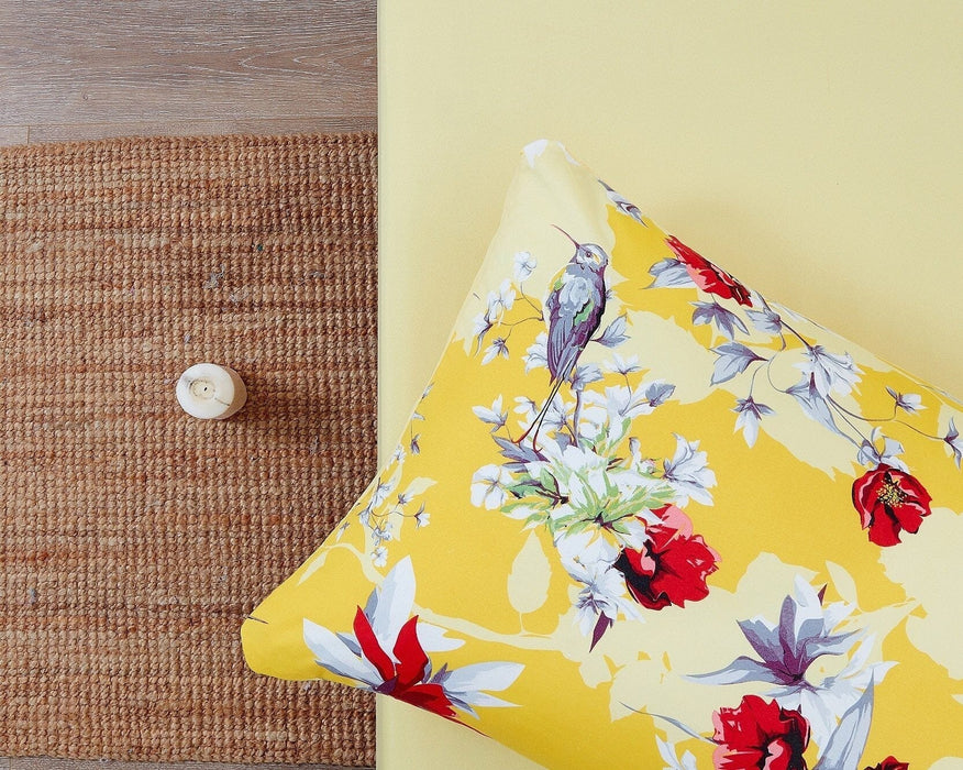 DaDa Bedding Sunshine Yellow Hummingbirds Floral Fitted & Flat Bed Sheets Set (JHW-925) - DaDa Bedding Collection