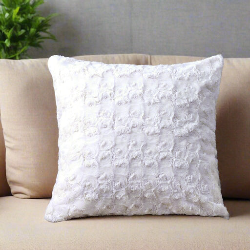 DaDa Bedding Luxury White Roses Swirls Faux Fur Euro Cushion Throw Pillow Cover (K11) - DaDa Bedding Collection