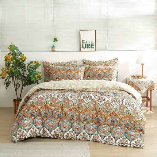DaDalogy Bedding Bohemian Duvet Cover w/Pillow Cases - Reversible Coral Teal Floral Paisley Botanical Garden Party - Bright Vibrant Multi-Colorful Blue Salmon Pink - DaDa Bedding Collection