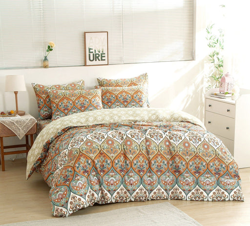 DaDalogy Bedding Bohemian Duvet Cover w/Pillow Cases - Reversible Coral Teal Floral Paisley Botanical Garden Party - Bright Vibrant Multi-Colorful Blue Salmon Pink - DaDa Bedding Collection