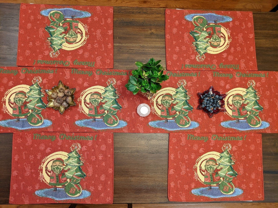 DaDa Bedding Set of 4-Pieces Red Santa Claus Christmas Tapestry Placemats 13” x 19” (17615) - DaDa Bedding Collection
