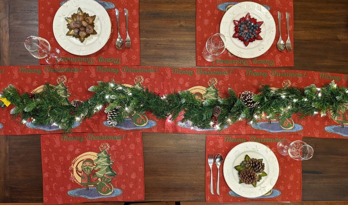 DaDa Bedding Set of 4-Pieces Red Santa Claus Christmas Tapestry Placemats 13” x 19” (17615) - DaDa Bedding Collection