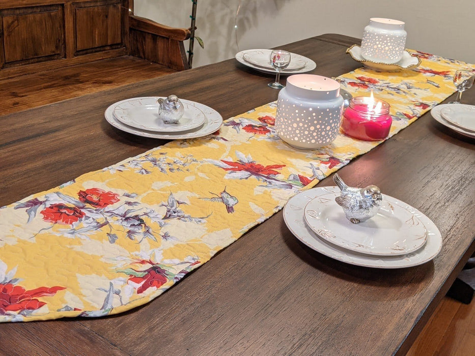 DaDalogy Bedding Sunshine Yellow Floral Vintage Hummingbirds Garden Table Runner (925) - DaDa Bedding Collection