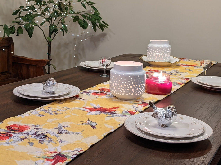 DaDalogy Bedding Sunshine Yellow Floral Vintage Hummingbirds Garden Table Runner (925) - DaDa Bedding Collection