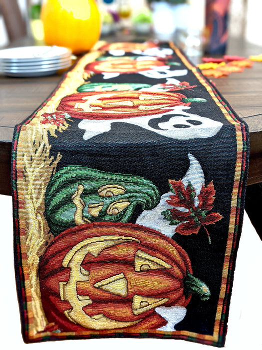 DaDa Bedding Halloween Pumpkins Table Runner, Harvest Orange Tapestry (12914) - DaDa Bedding Collection