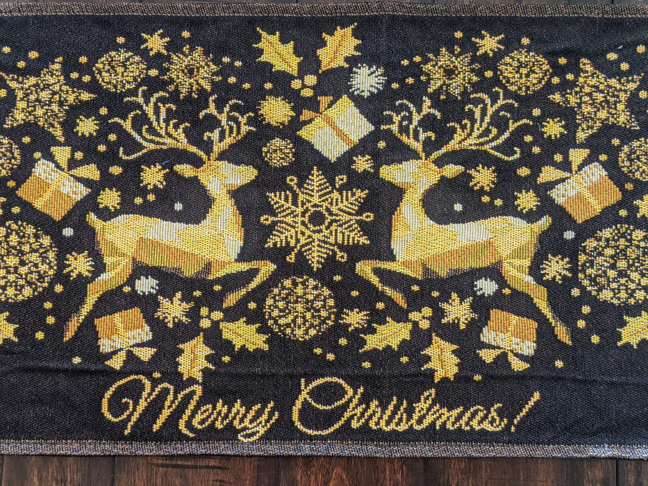DaDa Bedding Magical Golden Reindeer Woven Tapestry Dining Table Runner (18272) - DaDa Bedding Collection