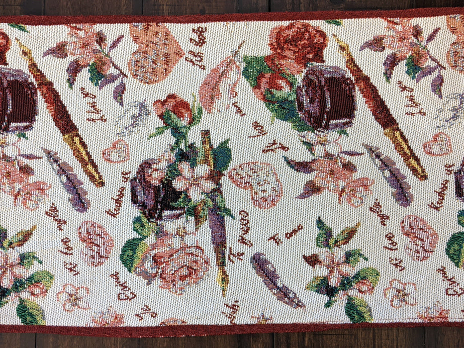 DaDa Bedding Sweet Heart Love Notes Pink Floral Woven Tapestry Dining Table Runner (18273) - DaDa Bedding Collection