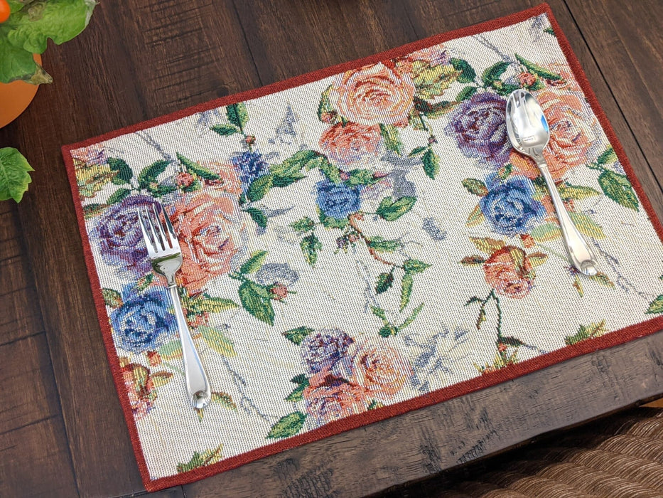 DaDa Bedding Set of 4-Pieces Vintage Romantic Roses Lovely Pink Floral Tapestry Placemats 13” x 19” (879) - DaDa Bedding Collection