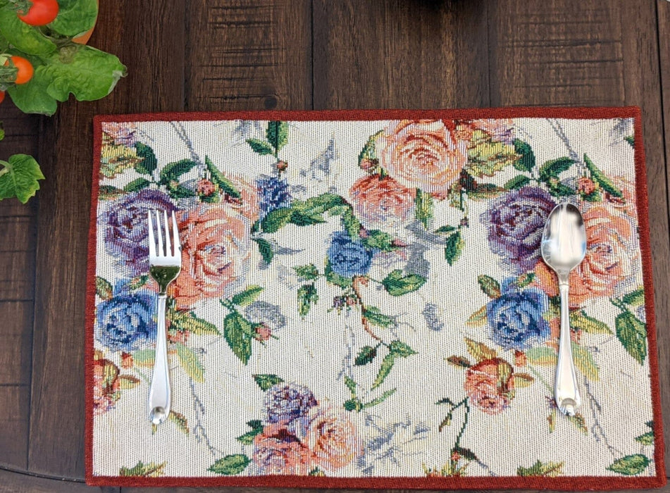 DaDa Bedding Set of 4-Pieces Vintage Romantic Roses Lovely Pink Floral Tapestry Placemats 13” x 19” (879) - DaDa Bedding Collection