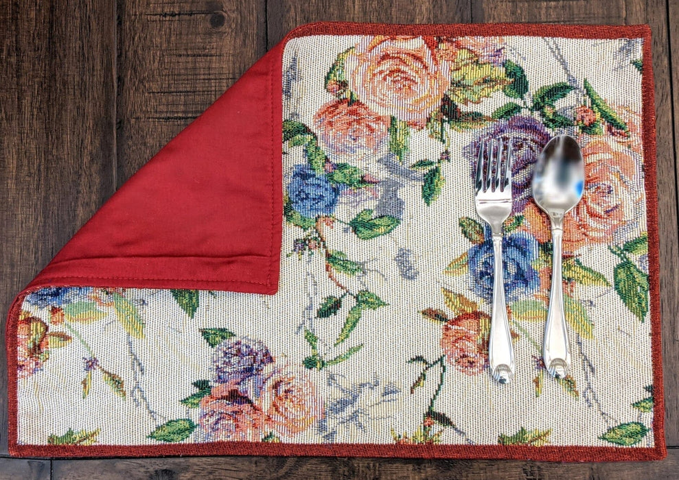 DaDa Bedding Set of 4-Pieces Vintage Romantic Roses Lovely Pink Floral Tapestry Placemats 13” x 19” (879) - DaDa Bedding Collection