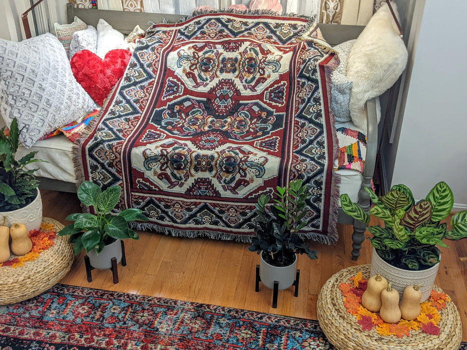 DaDa Bedding Majestic Kilim Red Woven Tapestry Throw Blanket - 50” x 60” (18195) - DaDa Bedding Collection