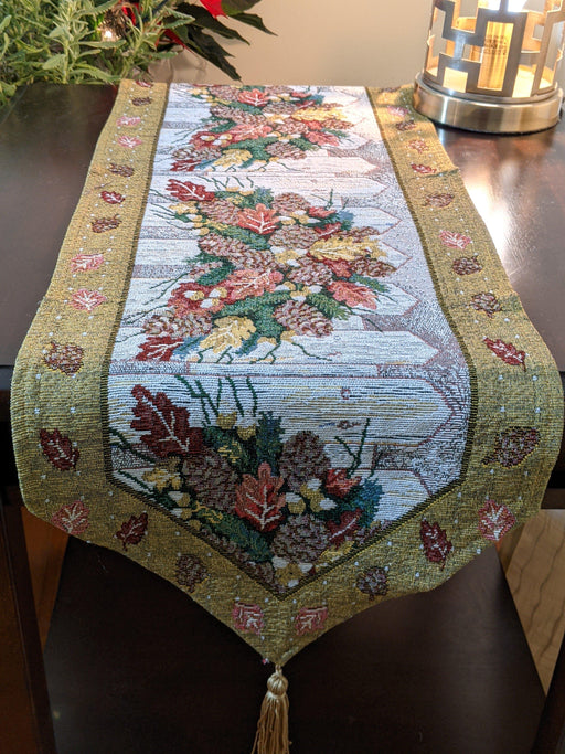 DaDa Bedding Rustic Floral Bouquet Lights Holiday Tapestry Dining Table Runner (6068) - DaDa Bedding Collection