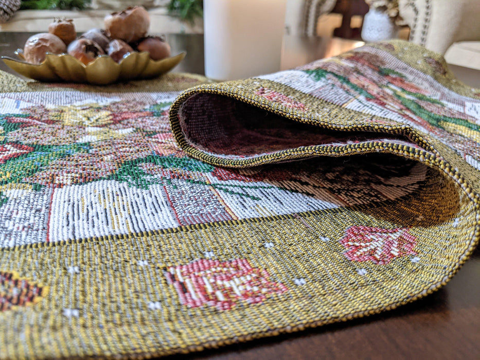 DaDa Bedding Set of 3-Pieces Table Runners - Festive Holiday Fiesta Floral Botanical Beige Woven Tapestry Dining Mats Scarf (6068) - DaDa Bedding Collection