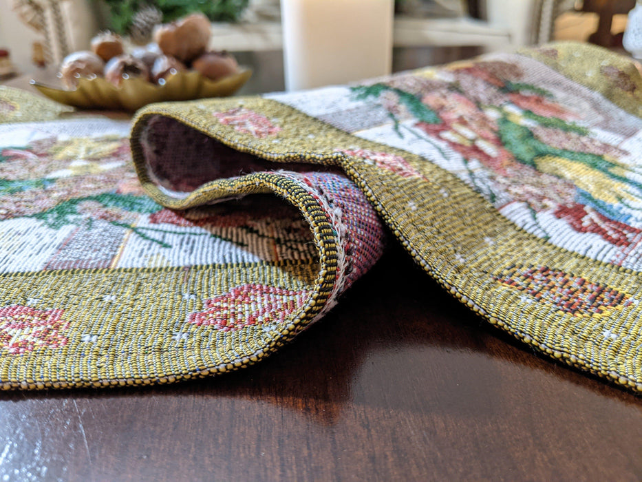 DaDa Bedding Set of 3-Pieces Table Runners - Festive Holiday Fiesta Floral Botanical Beige Woven Tapestry Dining Mats Scarf (6068) - DaDa Bedding Collection